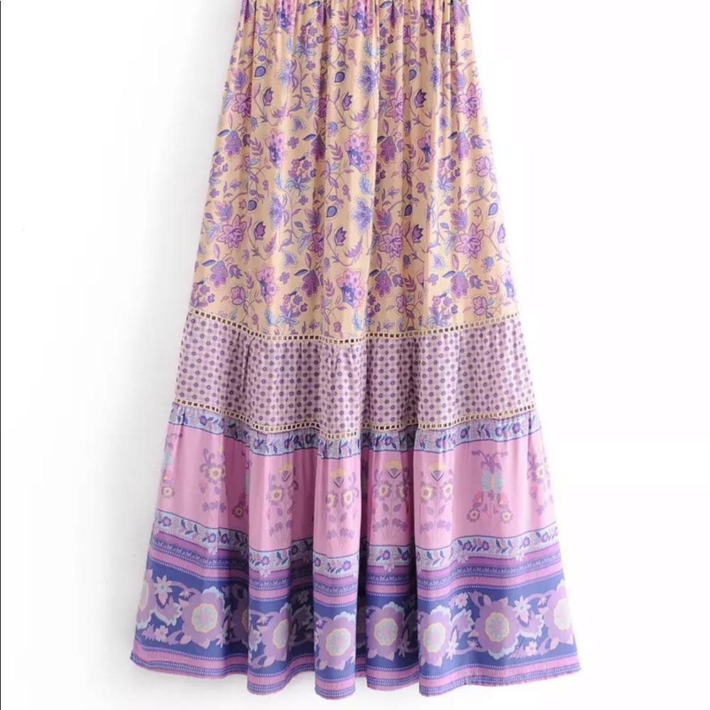 Boho Gypsy Floral Print Maxi Skirt Purple Pink - Picture 9 of 12